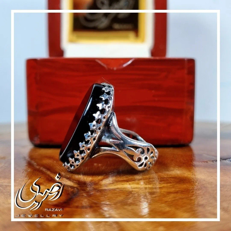 انگشتر مردانه آلیاژ نقره روس با سنگ عقیق مشکی