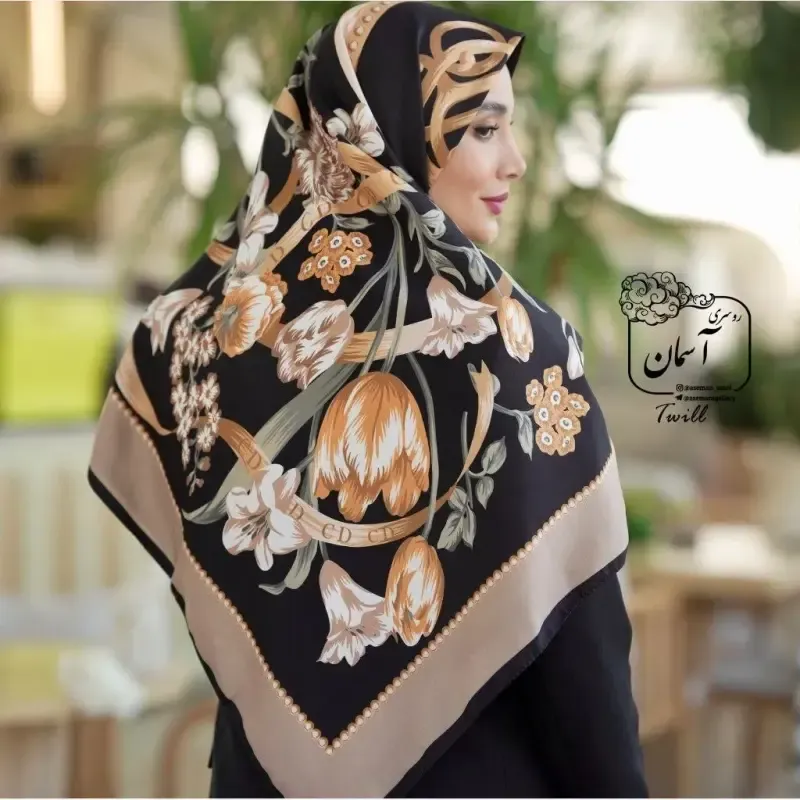 روسری ساتن ابریشم طرح رزگلد قواره 140 مجلسی