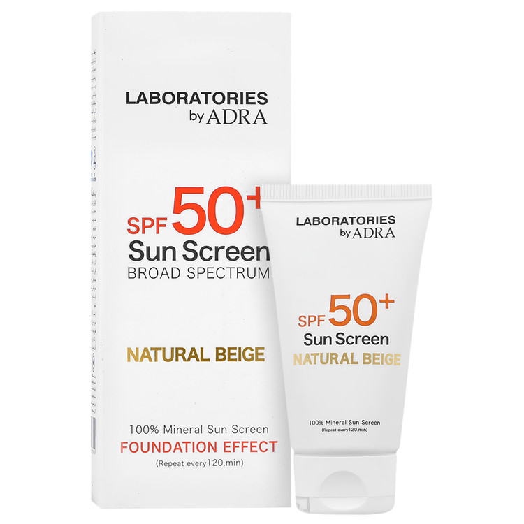 ضدآفتاب کرم پودری آدرا SPF50 بژ طبیعی حجم 50 میل