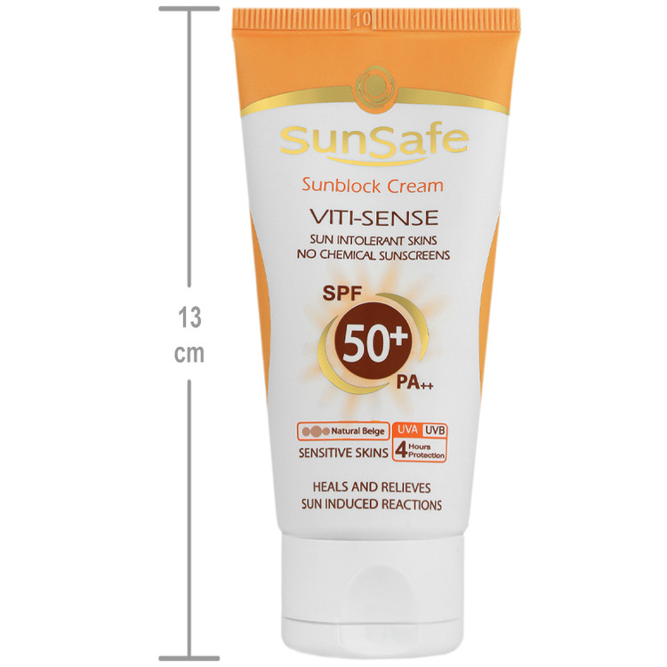 کرم ضد آفتاب SPF50 فاقد جاذب های شیمیایی بژ طبیعی